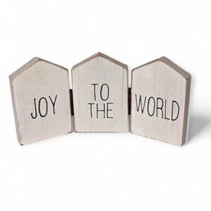 Joy to the World Rustic Whitewash Wooden Hinged Holiday Tabletop Decor Sign